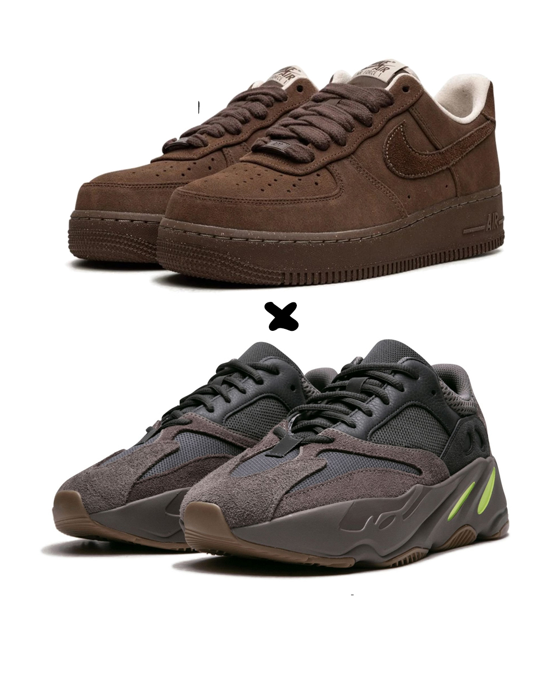 Nike Air Force 1 '07 "Cacao Wow" X. adidas Yeezy Boost 700 "Mauve"
